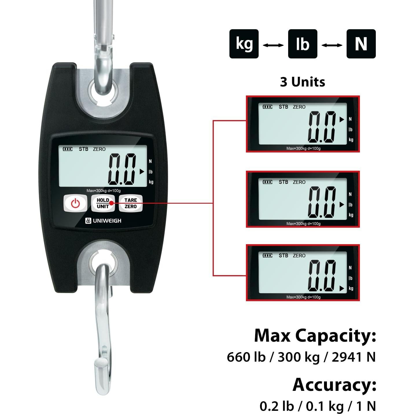 Báscula Colgante Digital UNIWEIGH 300kg con Pantalla LCD