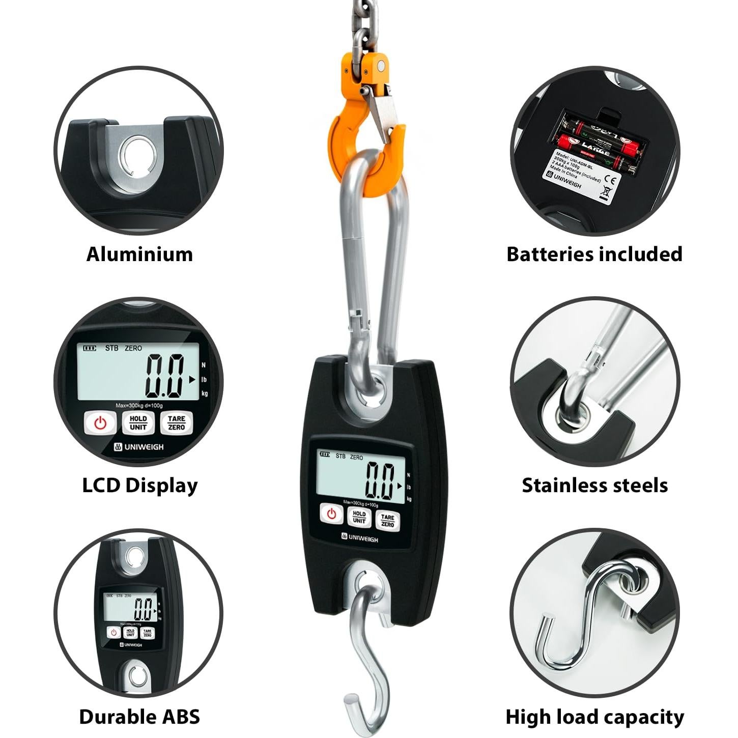 Báscula Colgante Digital UNIWEIGH 300kg con Pantalla LCD