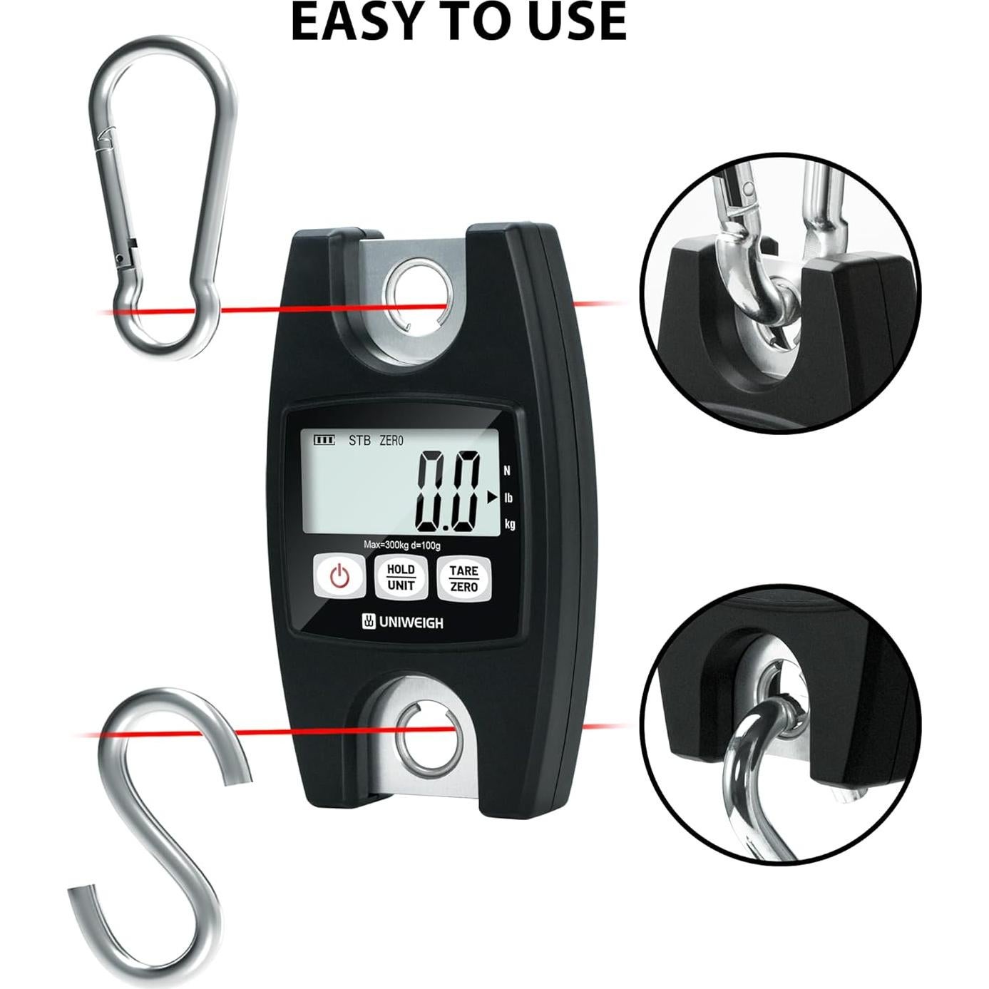 Báscula Colgante Digital UNIWEIGH 300kg con Pantalla LCD