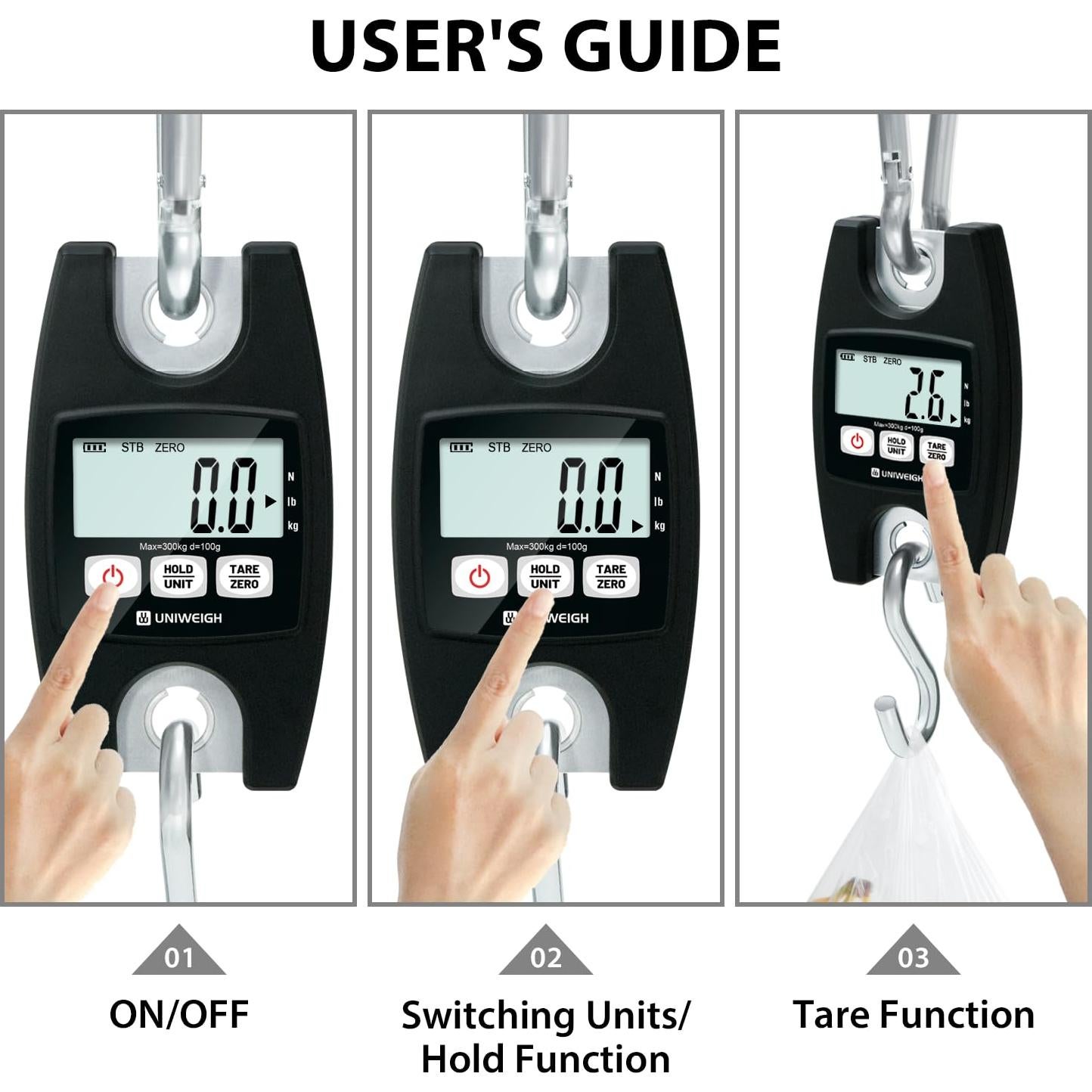 Báscula Colgante Digital UNIWEIGH 300kg con Pantalla LCD