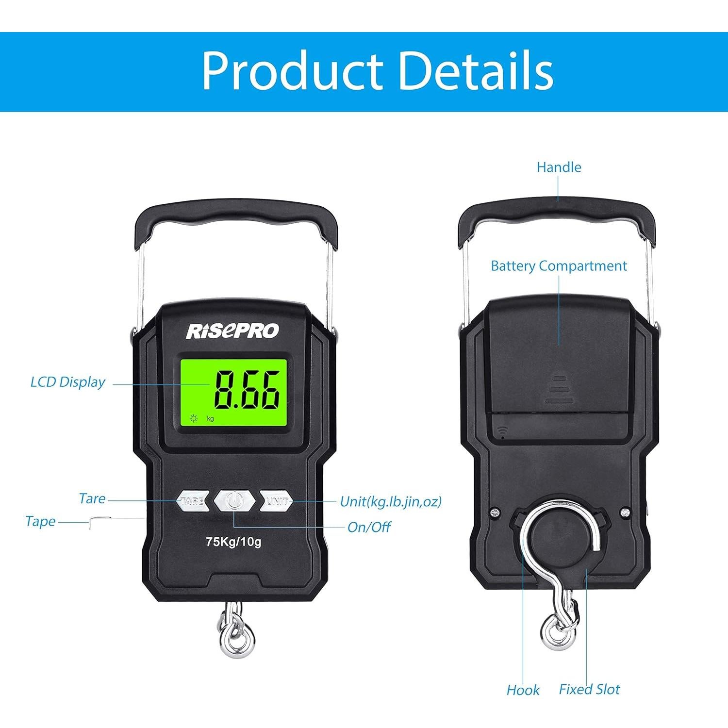 Balanza Digital RISEPRO 75Kg con Regla Retráctil 39"