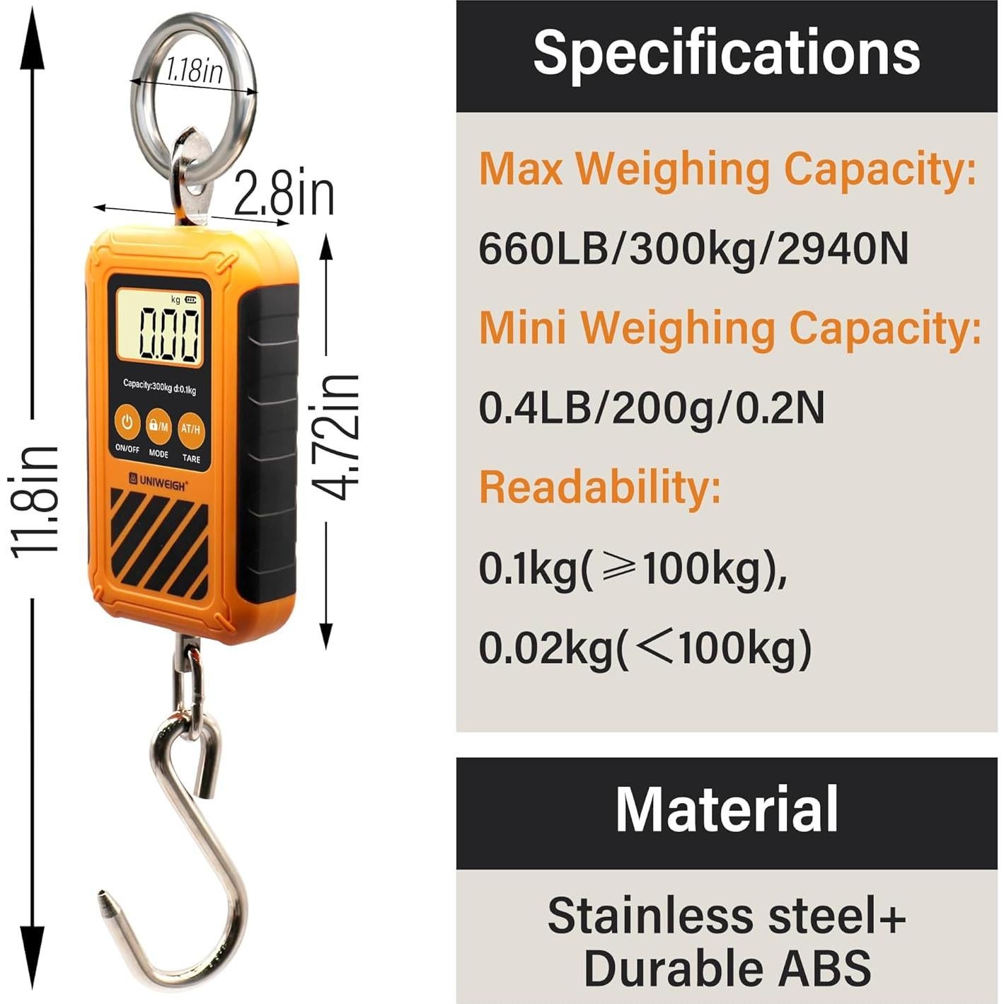 Báscula de Equipaje Digital UNWIEGH 300kg Portátil con Gancho