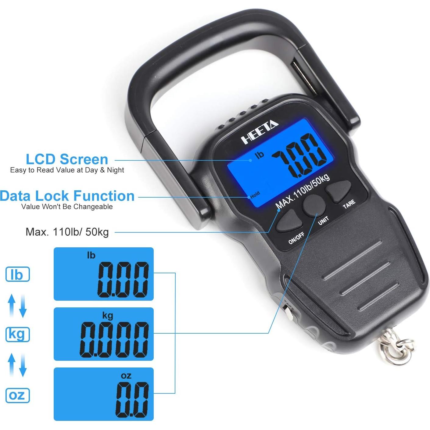 Balanza Digital Portátil HEETA 50kg Pantalla LCD Retroiluminada