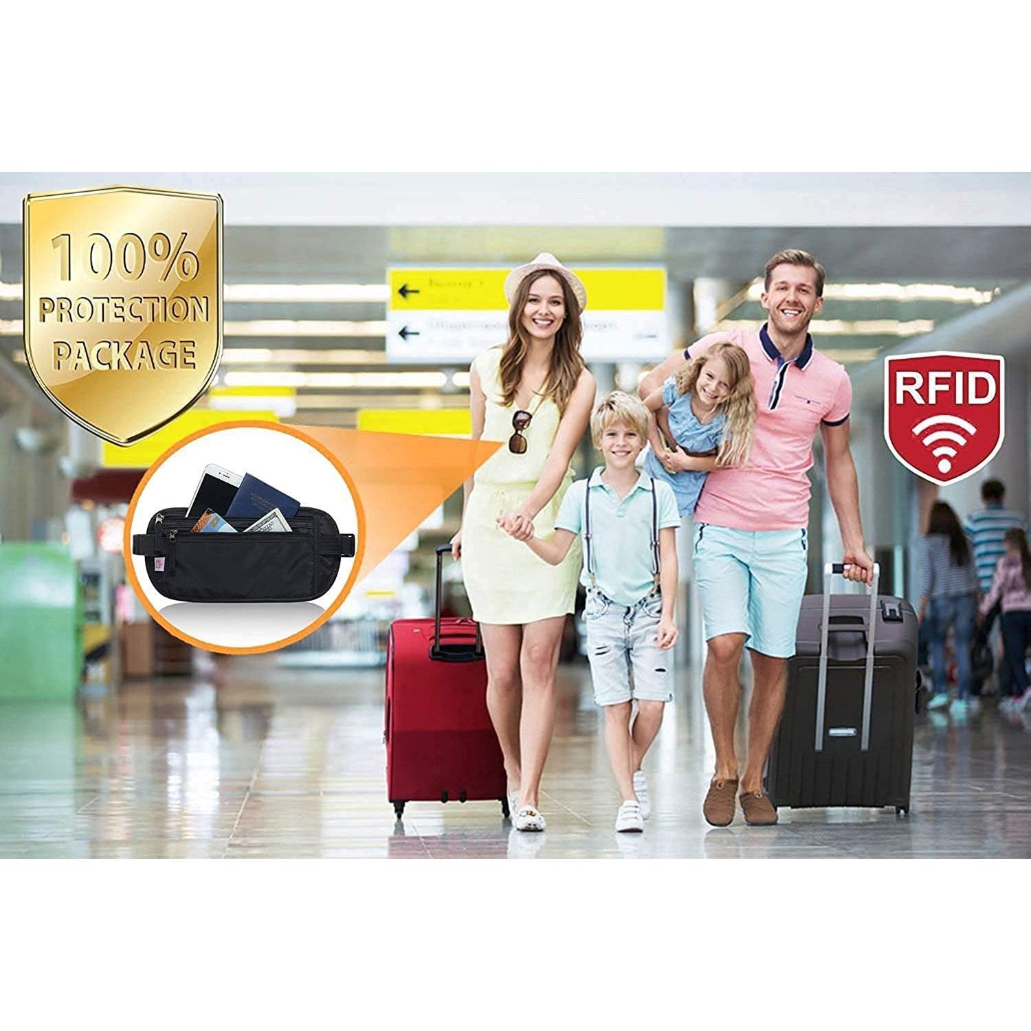 Cinturón de Dinero AIKELIDA con Bloqueo RFID - Portapasaportes