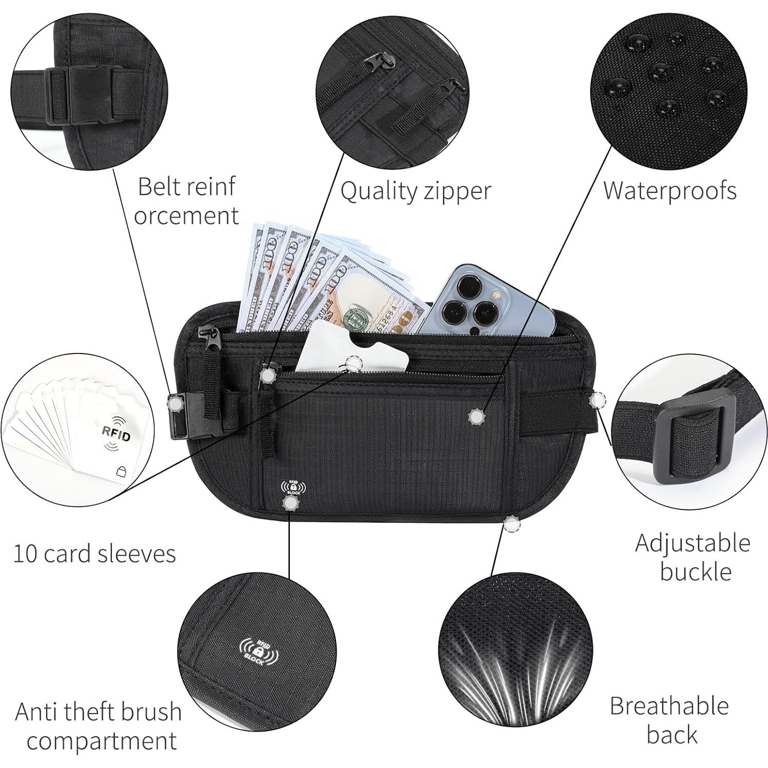 Cinturón de Dinero Tpiuop Negro RFID para Viajes Unisex