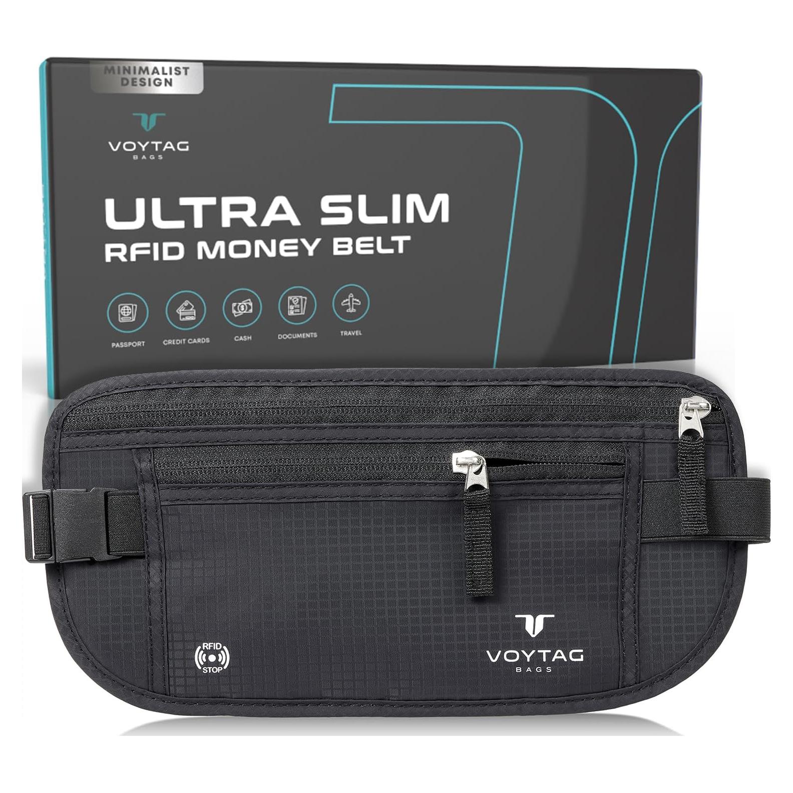 Cinturón de Dinero de Viaje VOYTAG con Bloqueo RFID - Negro