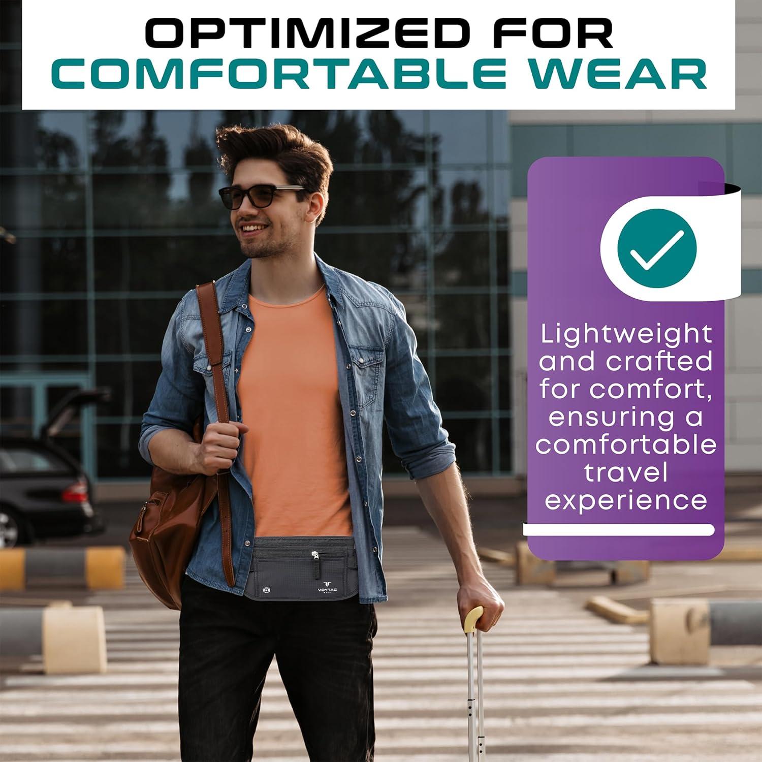 Cinturón de Dinero de Viaje VOYTAG con Bloqueo RFID - Negro