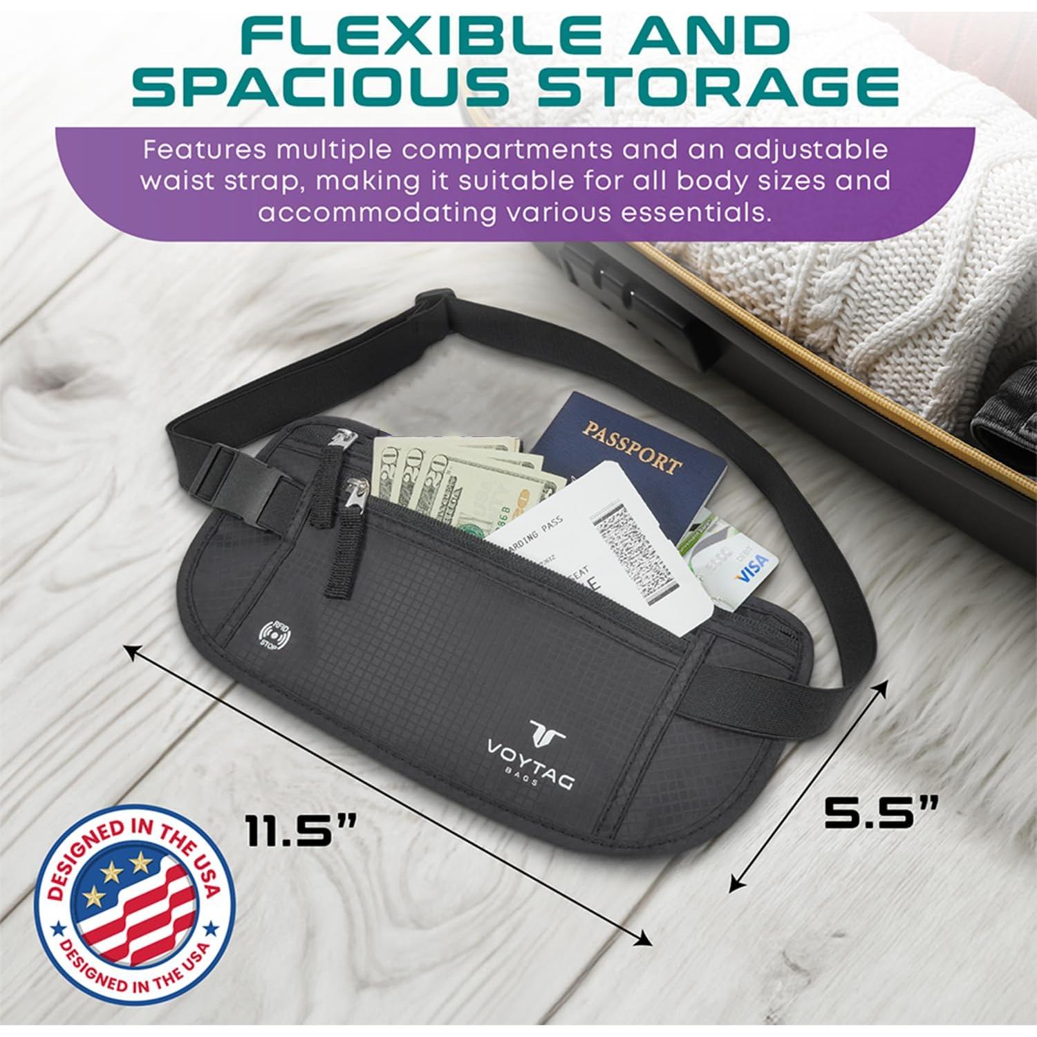 Cinturón de Dinero de Viaje VOYTAG con Bloqueo RFID - Negro