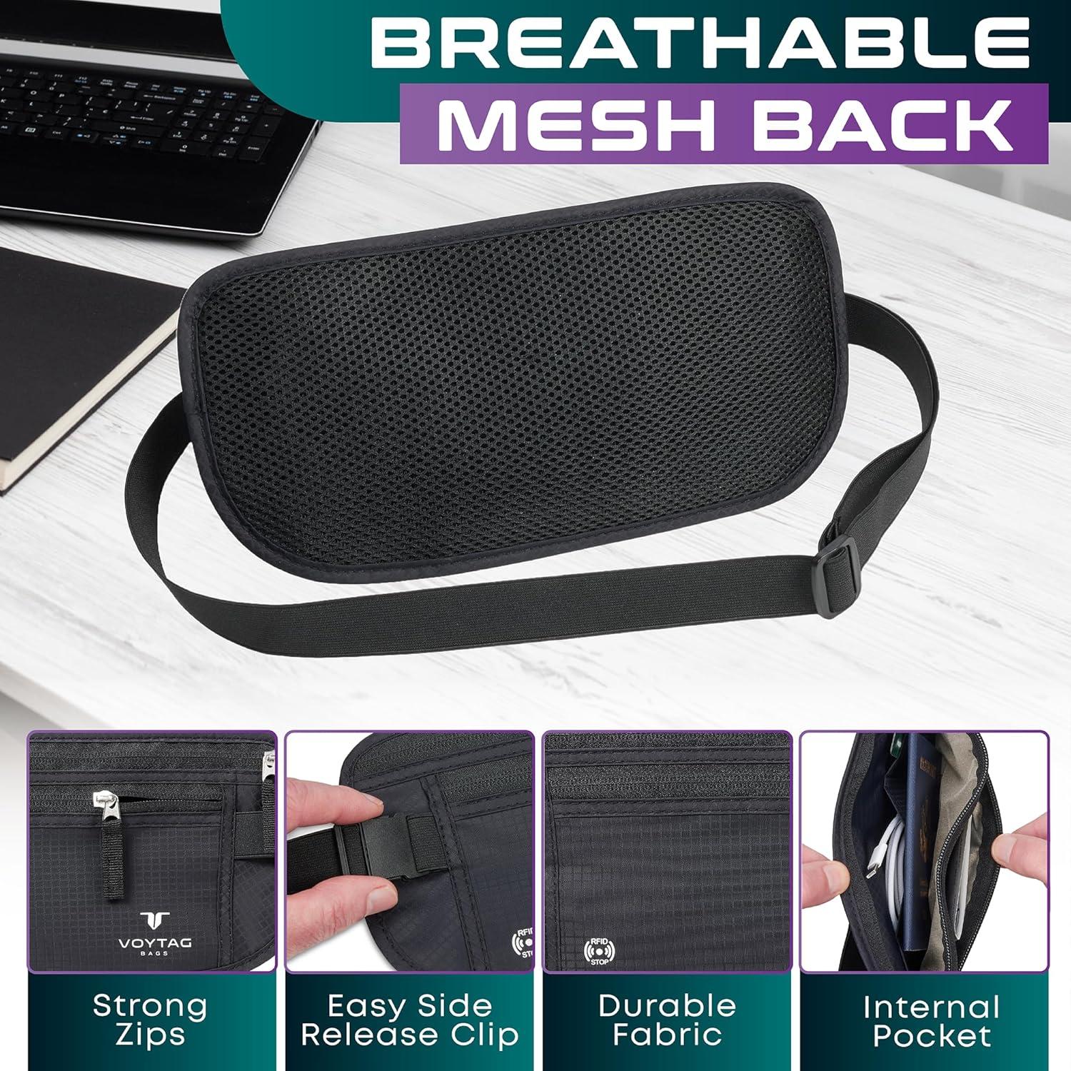 Cinturón de Dinero de Viaje VOYTAG con Bloqueo RFID - Negro