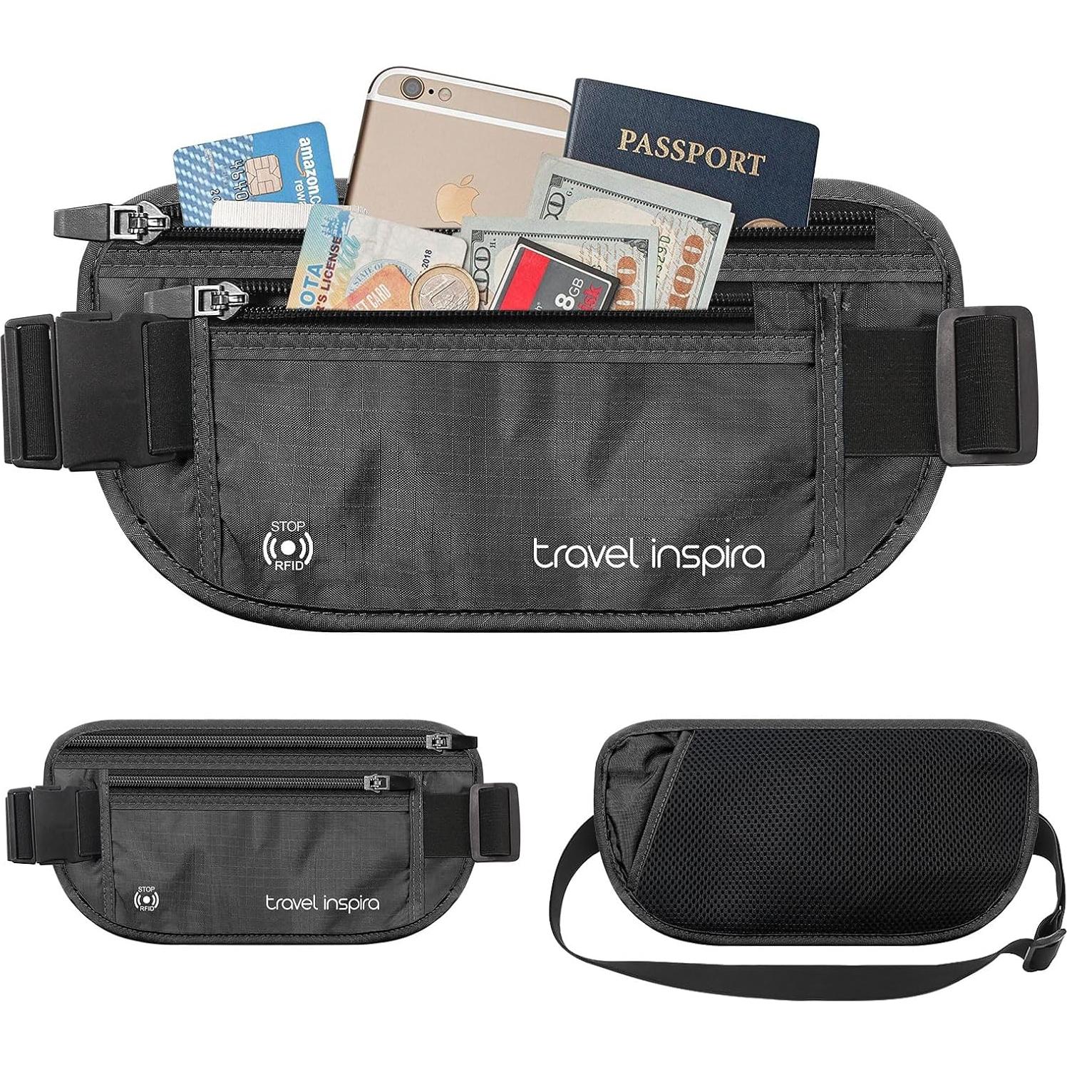 Cinturón de Dinero Travel Inspira RFID Negro 27x14 cm