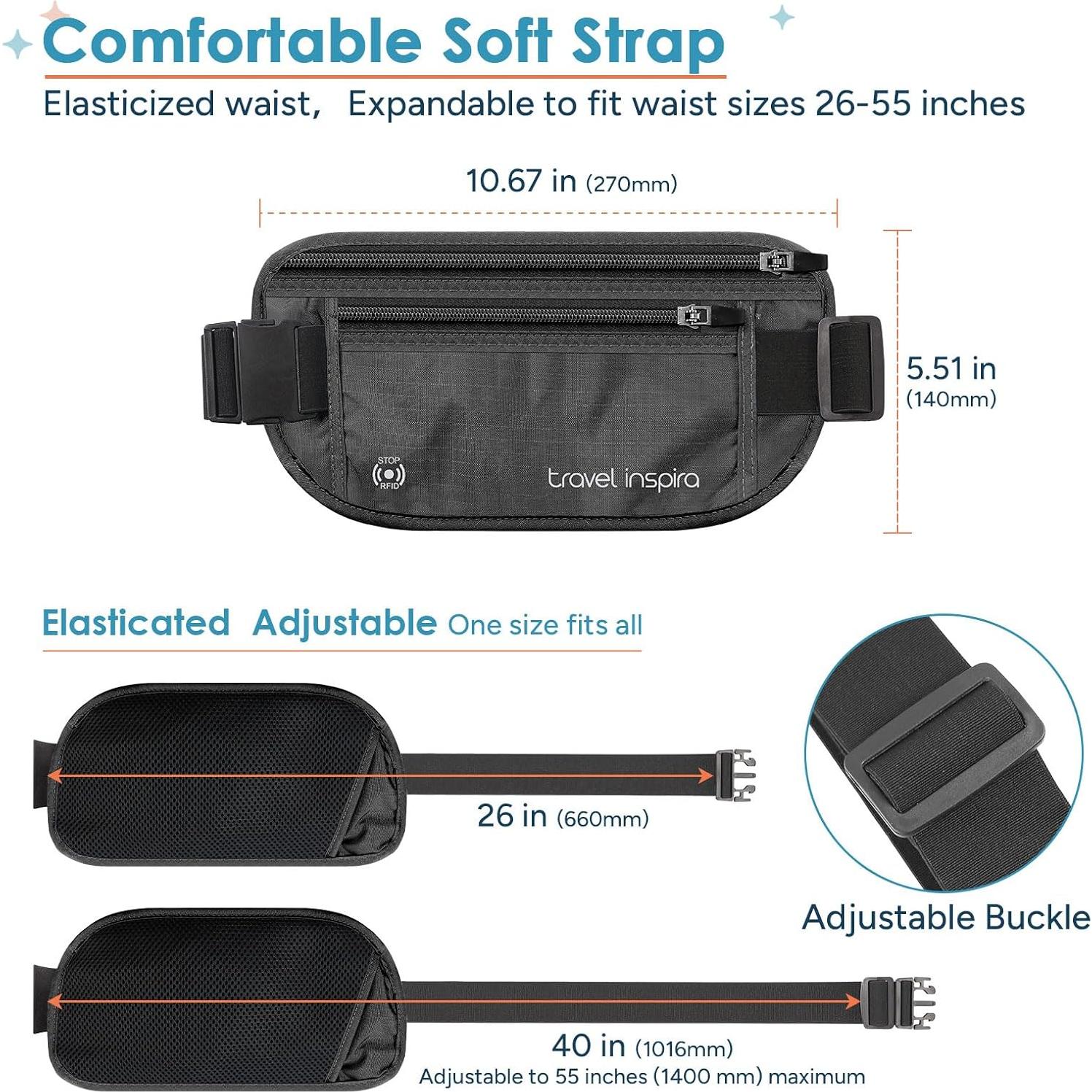 Cinturón de Dinero Travel Inspira RFID Negro 27x14 cm