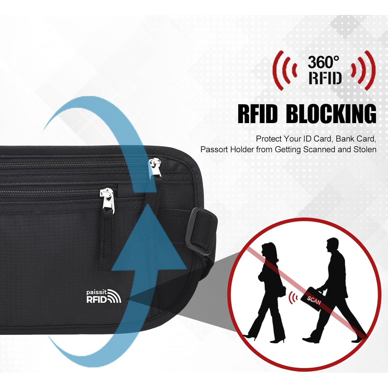 Cinturón de Dinero Unisex Paissit con Bloqueo RFID Negro