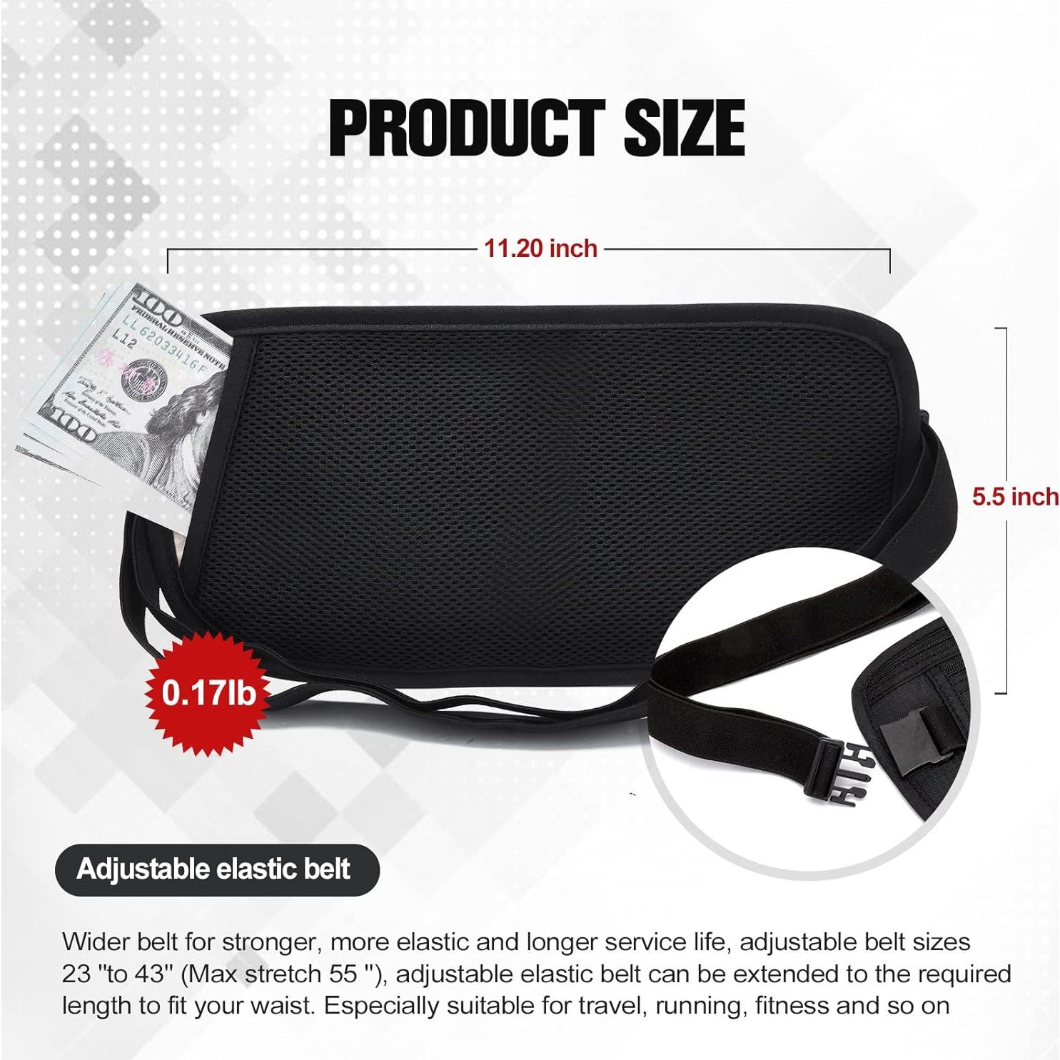 Cinturón de Dinero Unisex Paissit con Bloqueo RFID Negro