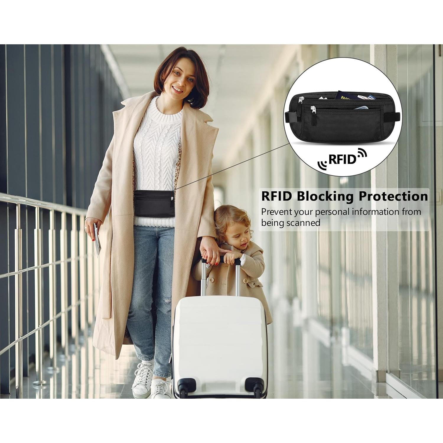 Cinturón de Dinero Oculto Ginsco Unisex Negro Antirrobo 28.5cm