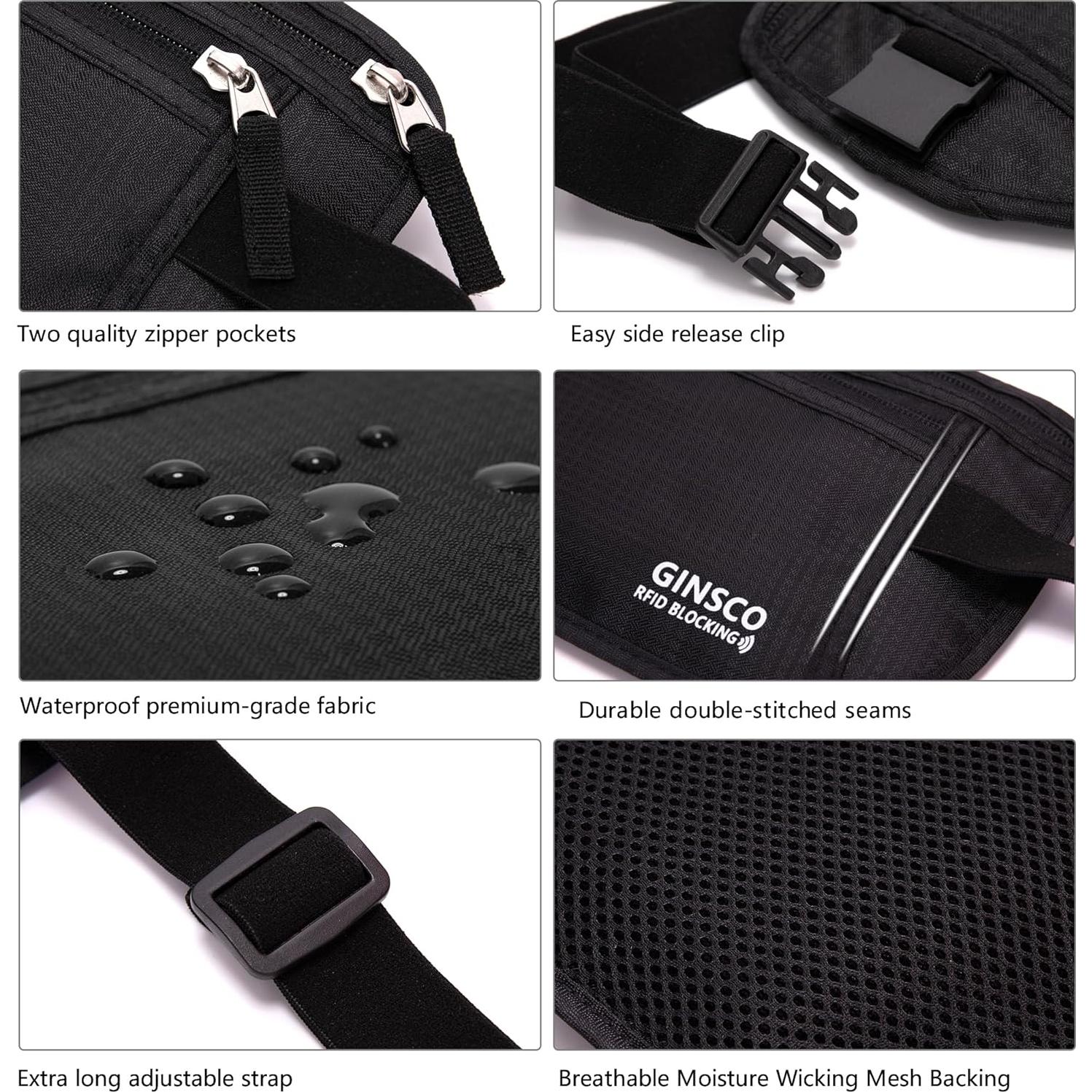 Cinturón de Dinero Oculto Ginsco Unisex Negro Antirrobo 28.5cm