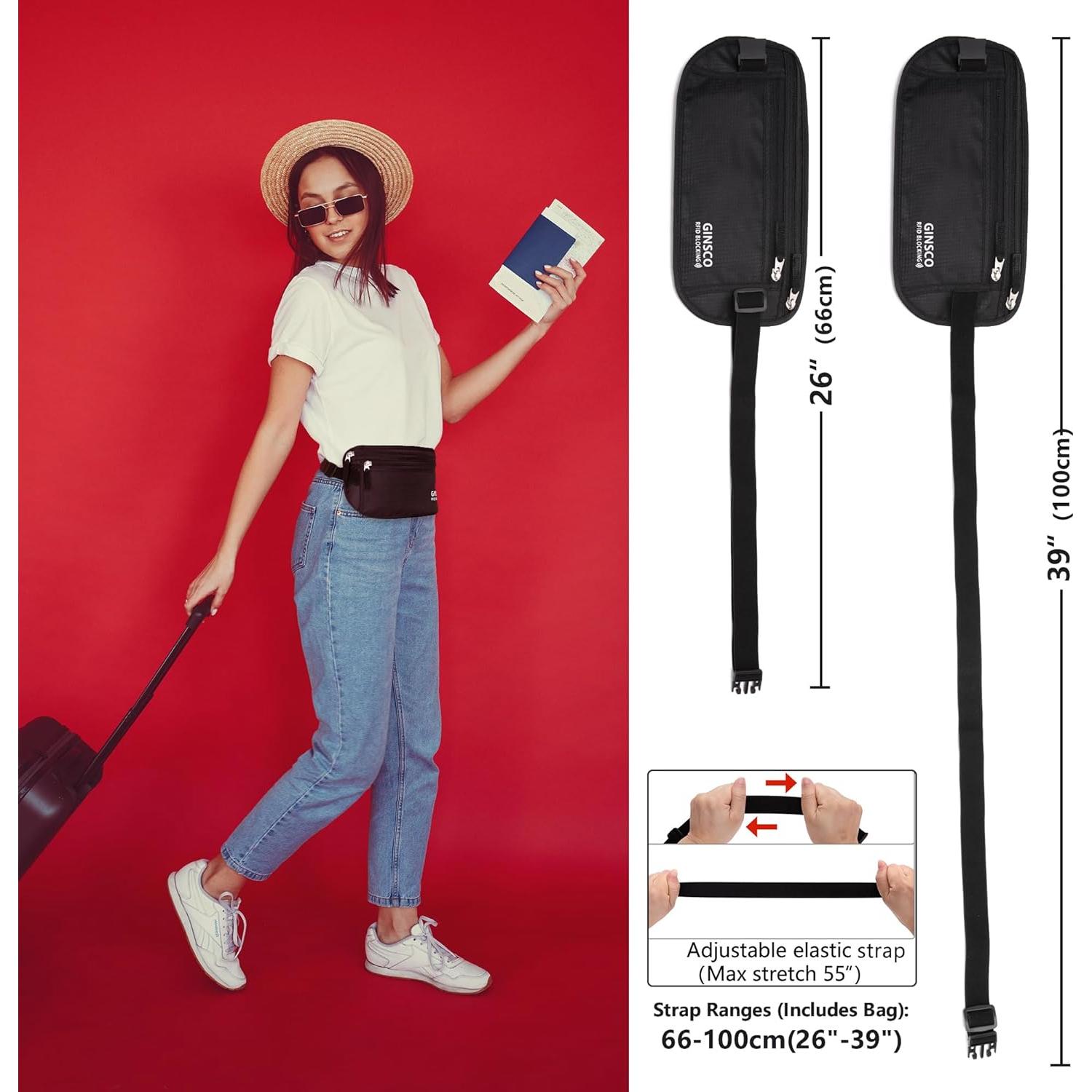 Cinturón de Dinero Oculto Ginsco Unisex Negro Antirrobo 28.5cm