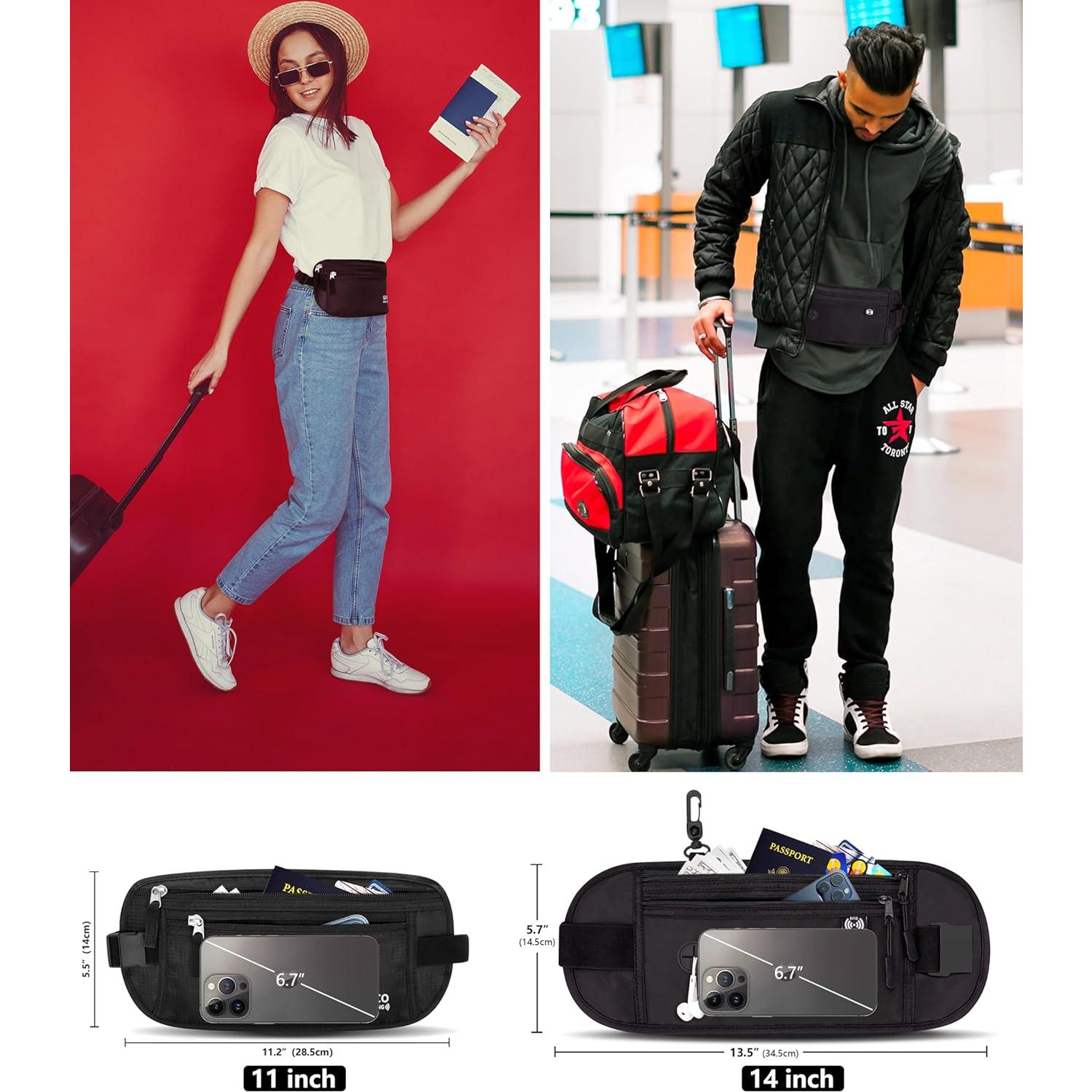 Cinturón de Dinero Oculto Ginsco Unisex Negro Antirrobo 28.5cm