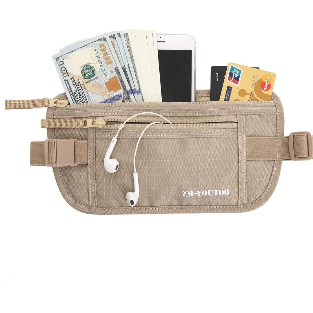 Cinturón de Dinero RFID ZM-YOUTOO Caqui para Viajar