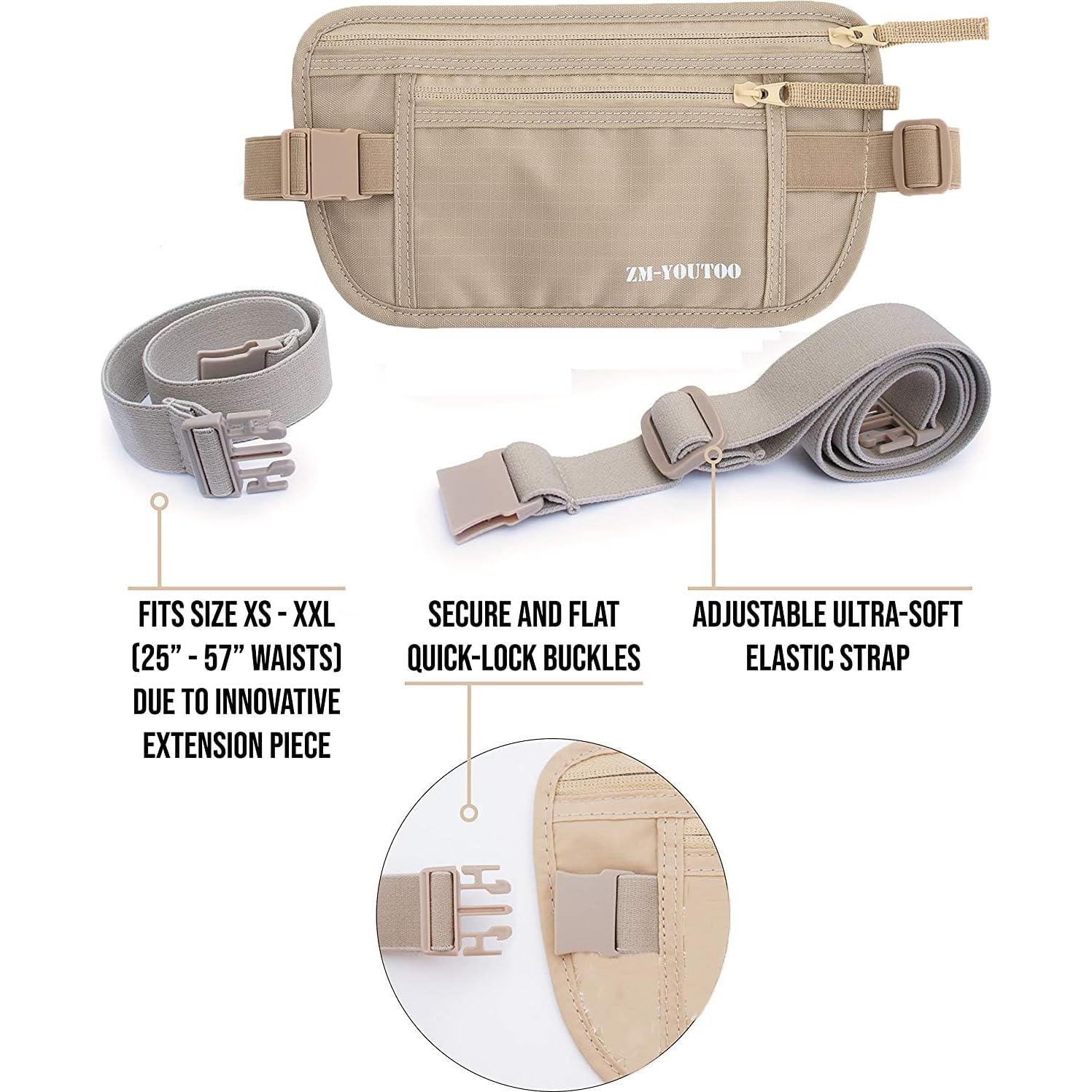 Cinturón de Dinero RFID ZM-YOUTOO Caqui para Viajar