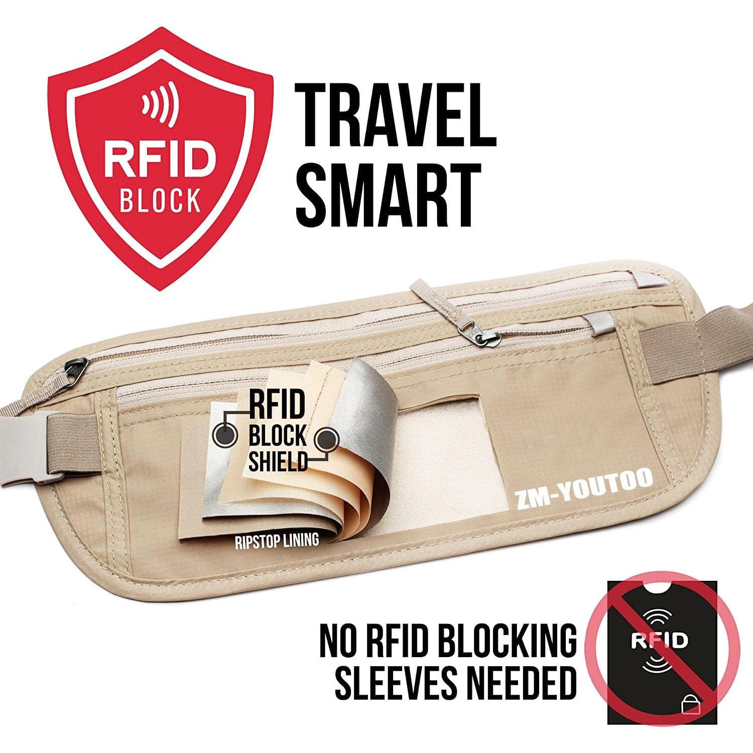 Cinturón de Dinero RFID ZM-YOUTOO Caqui para Viajar
