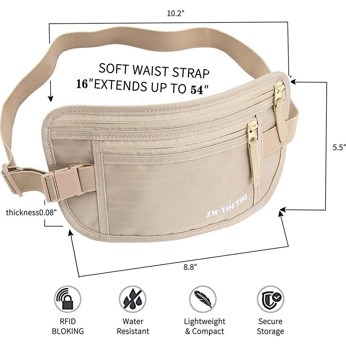 Cinturón de Dinero RFID ZM-YOUTOO Caqui para Viajar