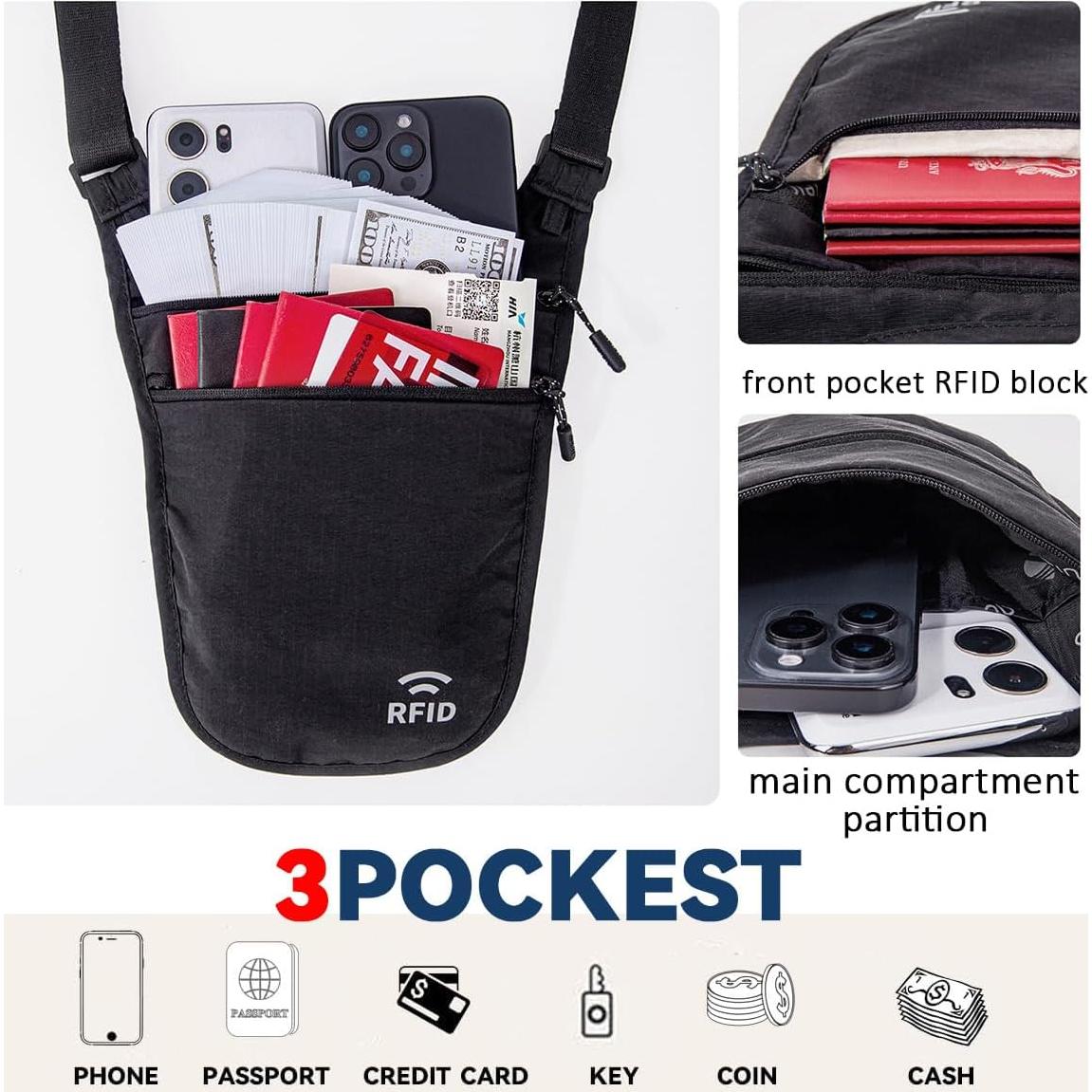 Cinturón de Dinero RFID YIPINU Negro para Viajes Unisex