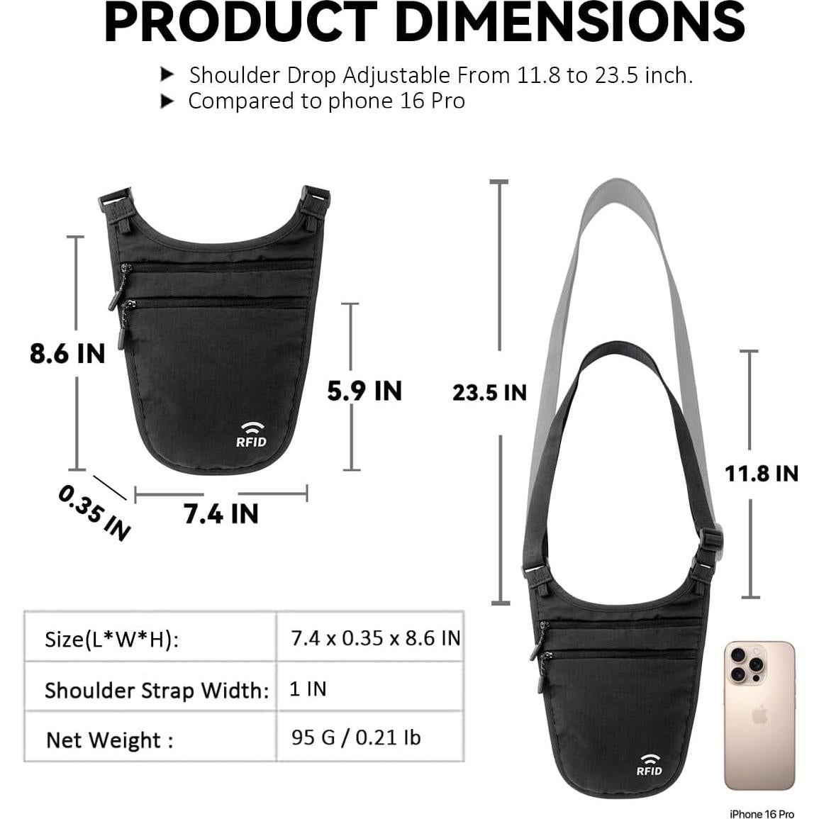 Cinturón de Dinero RFID YIPINU Negro para Viajes Unisex