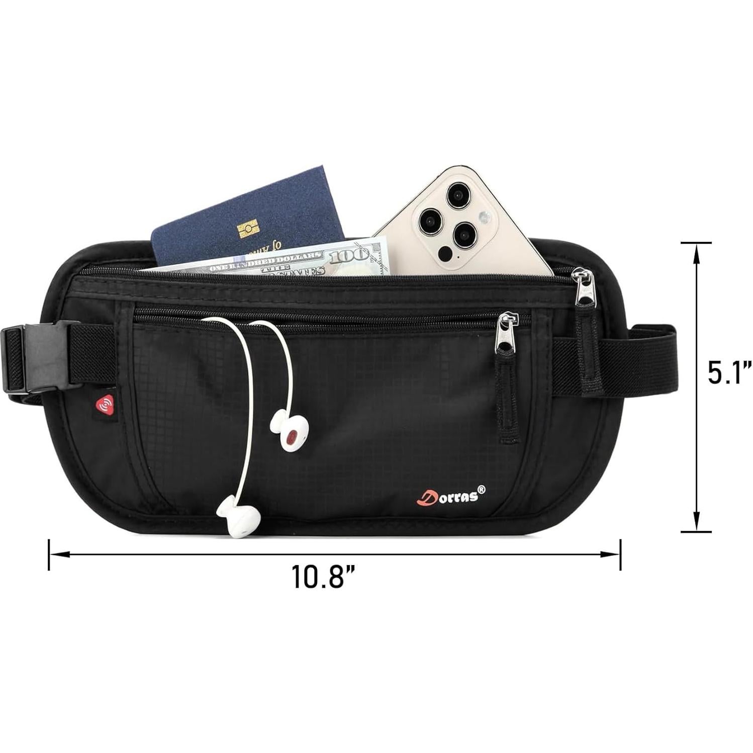 Cinturón de Dinero Dorras con Bloqueo RFID - Negro