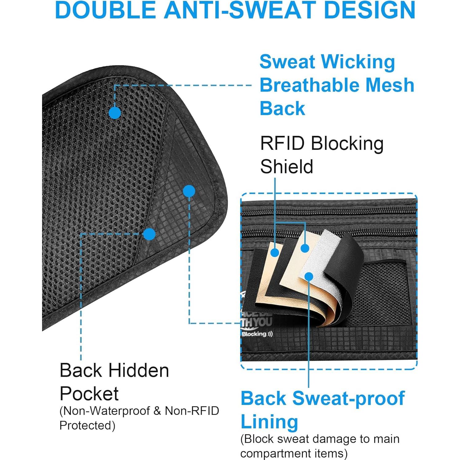 Cinturón de Dinero Oculto RFID Bamneat Negro, Resistente al Sudor