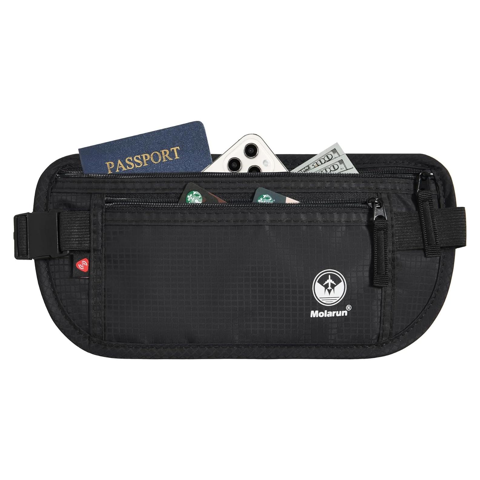 Cinturón de Dinero Molarun RFID Negro - Bolsa de Viaje Oculta