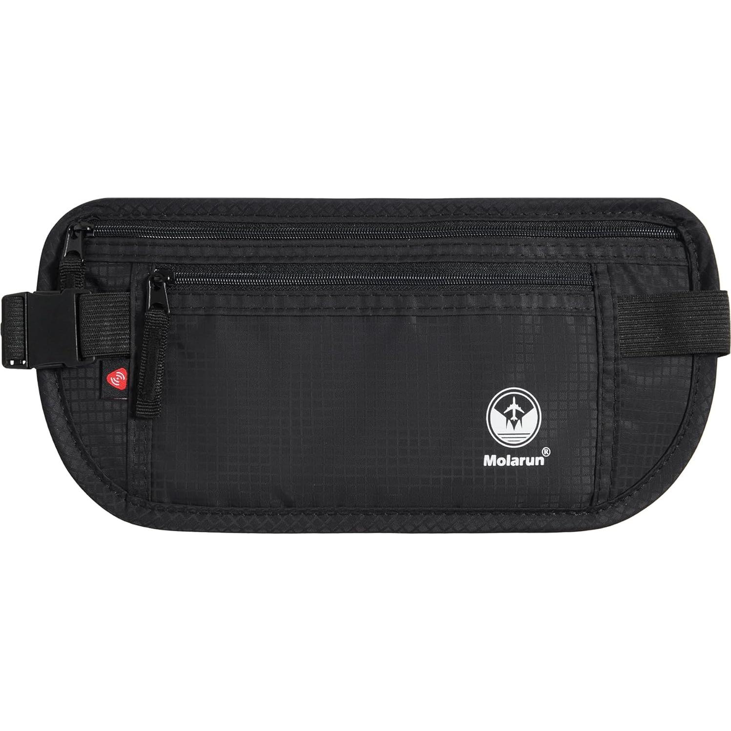 Cinturón de Dinero Molarun RFID Negro - Bolsa de Viaje Oculta