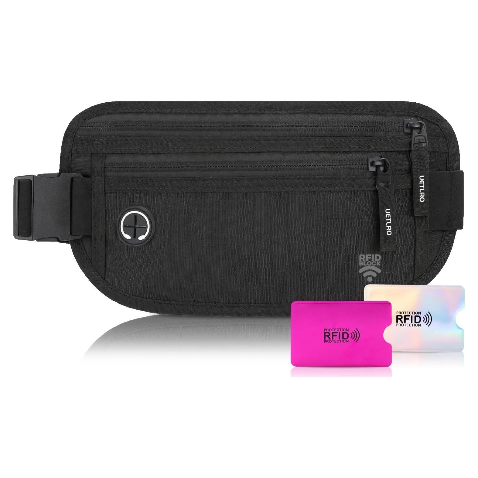 Cinturón de Dinero RFID UETLRO Negro para Viaje Unisex