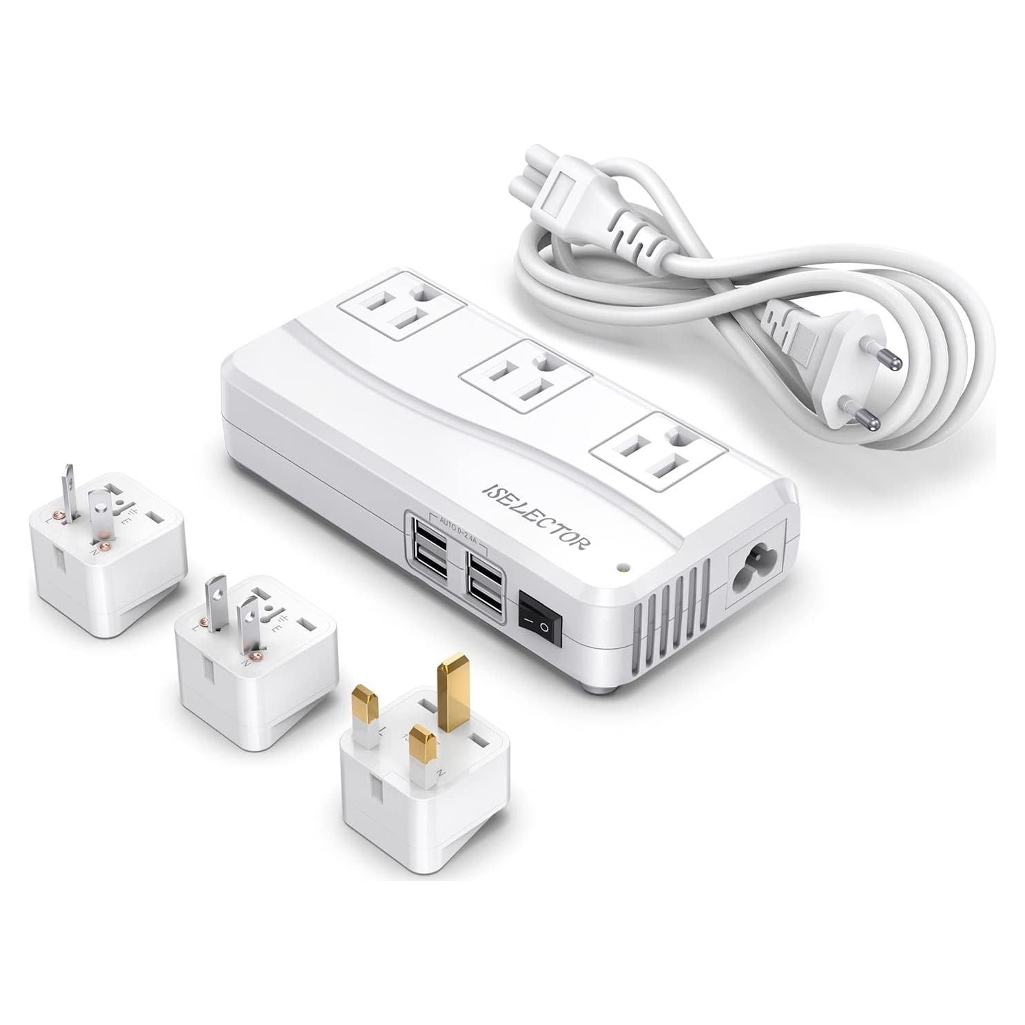 Adaptador de Viaje ISELECTOR 220V a 110V con 4 USB y 3 AC