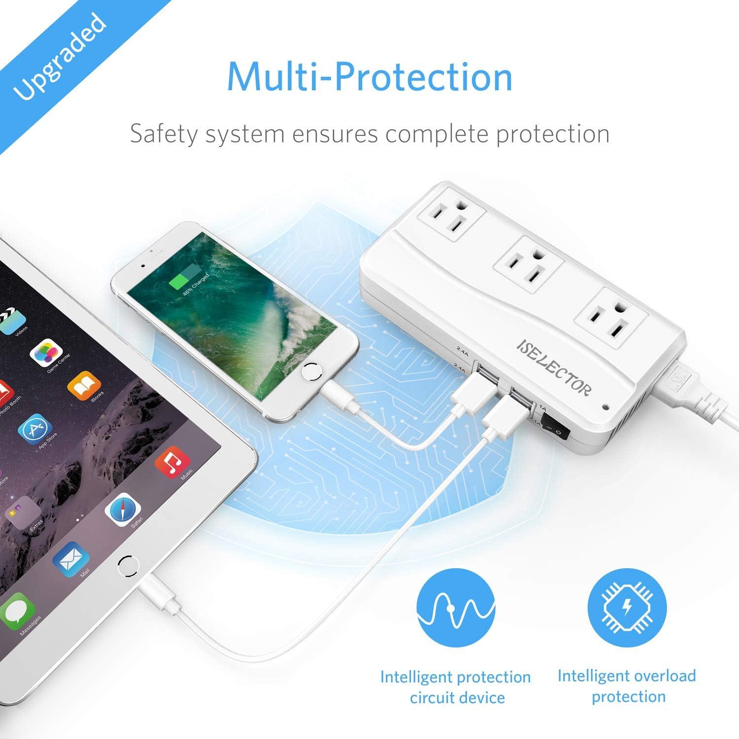 Adaptador de Viaje ISELECTOR 220V a 110V con 4 USB y 3 AC