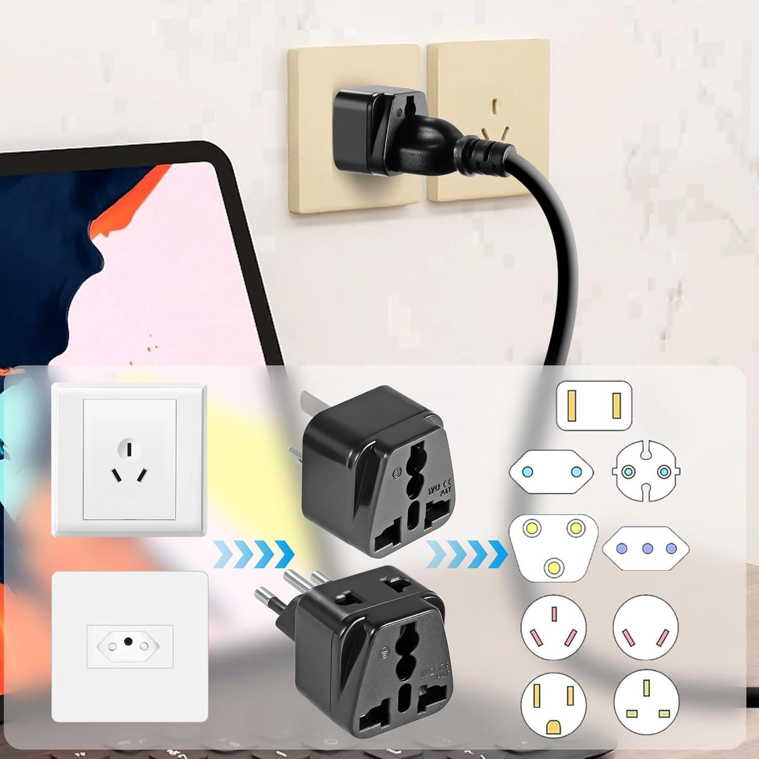 Adaptador de viaje YIHUA 2 en 1 para Argentina y Uruguay