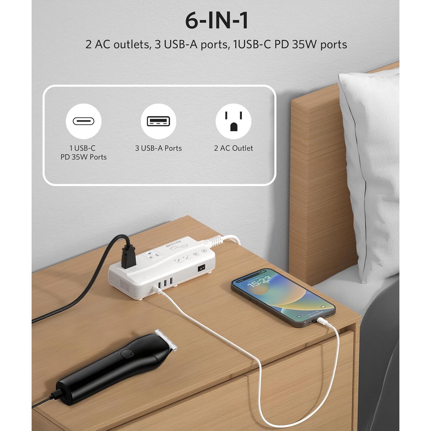 Convertidor de Voltaje BESTEK 220V a 110V 200W con 4 USB