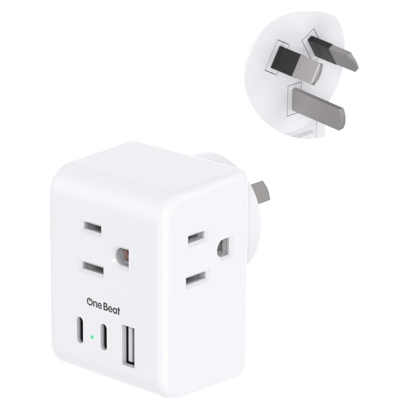 Adaptador de Enchufe Tipo I One Beat con 3 USB y 3 Salidas