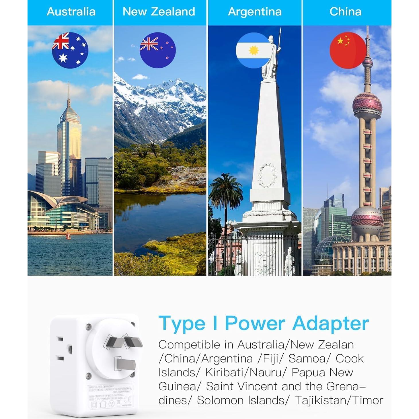 Adaptador de Enchufe Tipo I One Beat con 3 USB y 3 Salidas