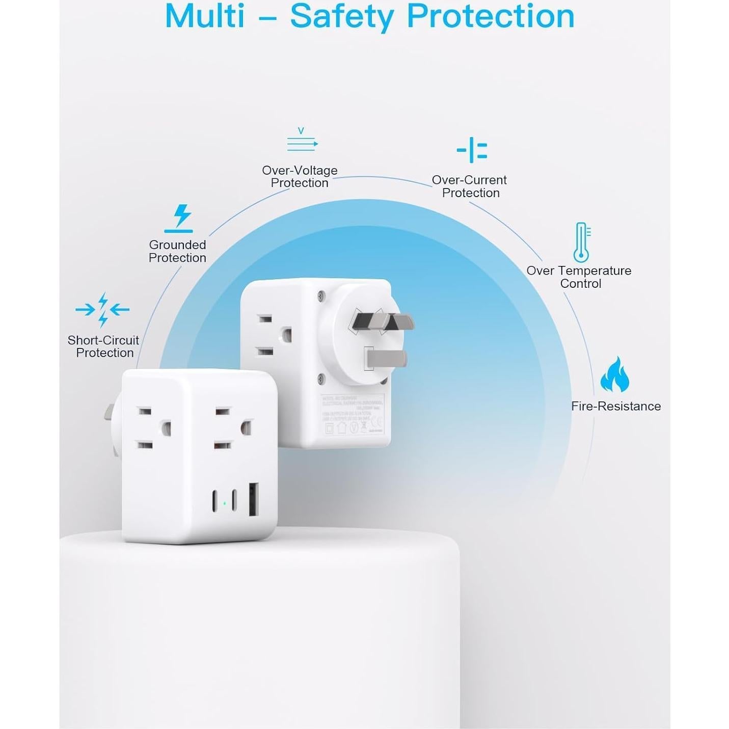 Adaptador de Enchufe Tipo I One Beat con 3 USB y 3 Salidas