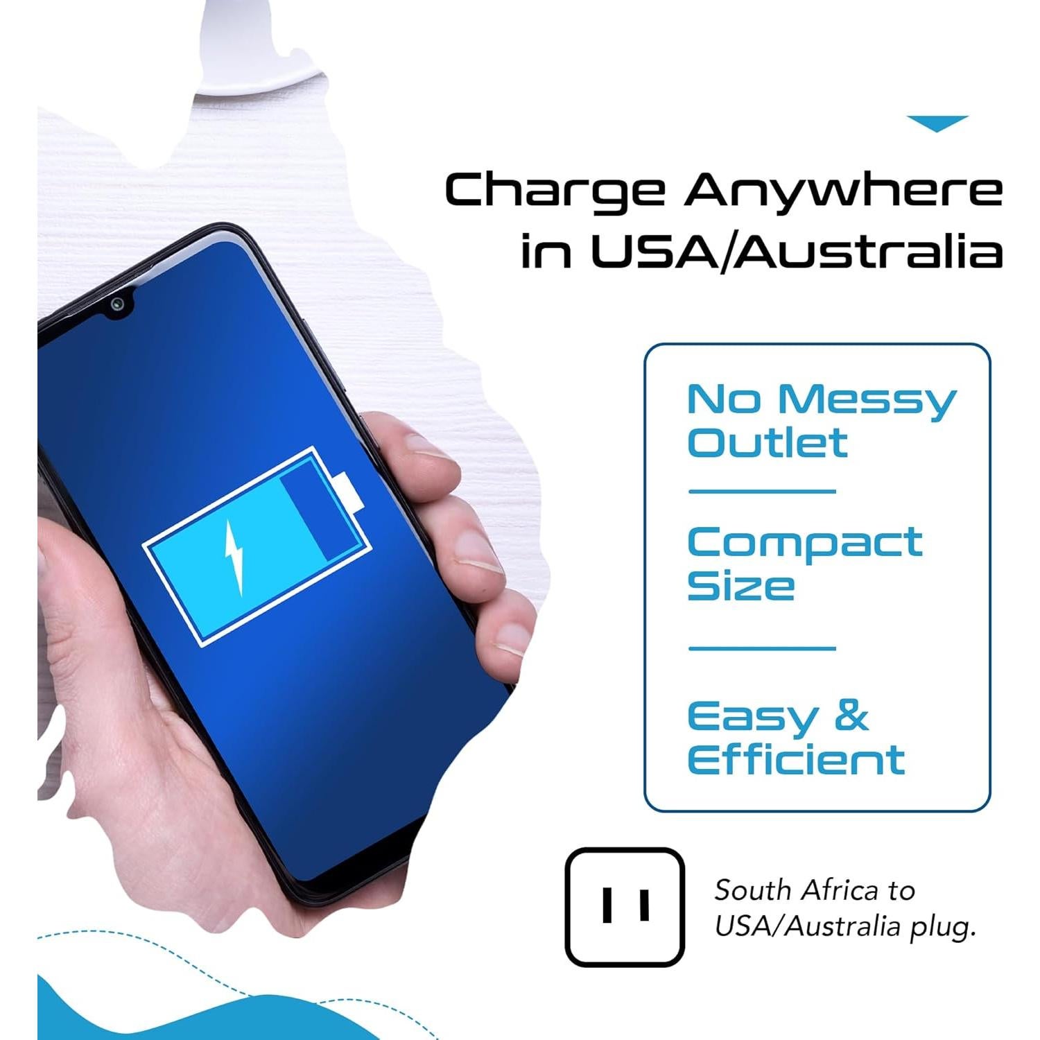 Adaptador de Enchufe Ceptics Sudáfrica a EE. UU. y Australia - Tipo M a A/I