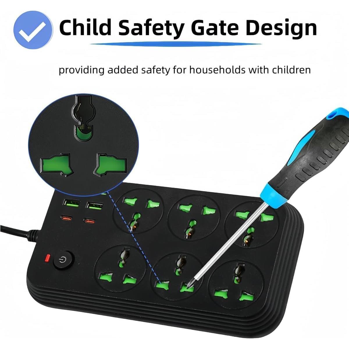 Regleta de 12 en 1 COOFINE con USB C y 6 tomas 3000W