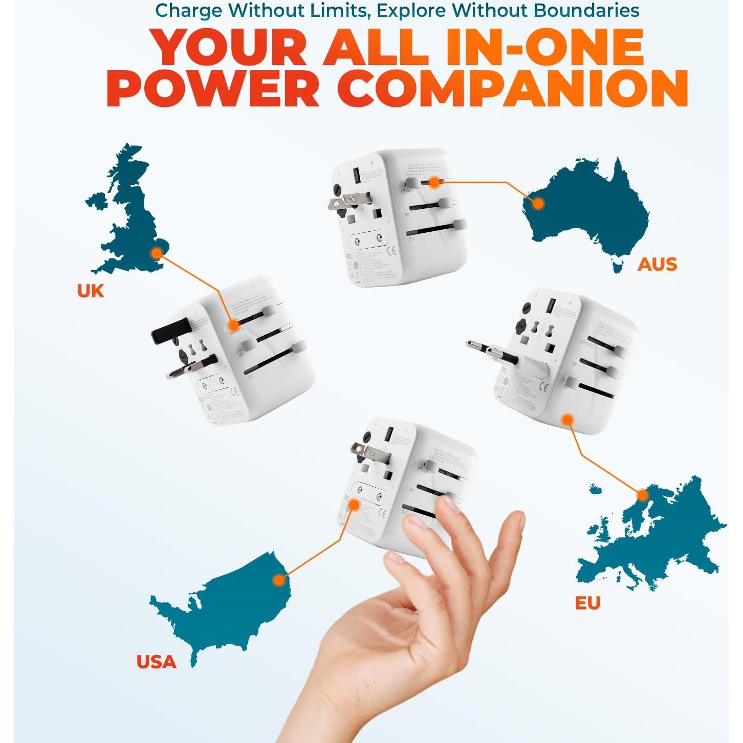 Adaptador de Viaje Universal NTPRO 6 en 1 2500W 10A USB-C