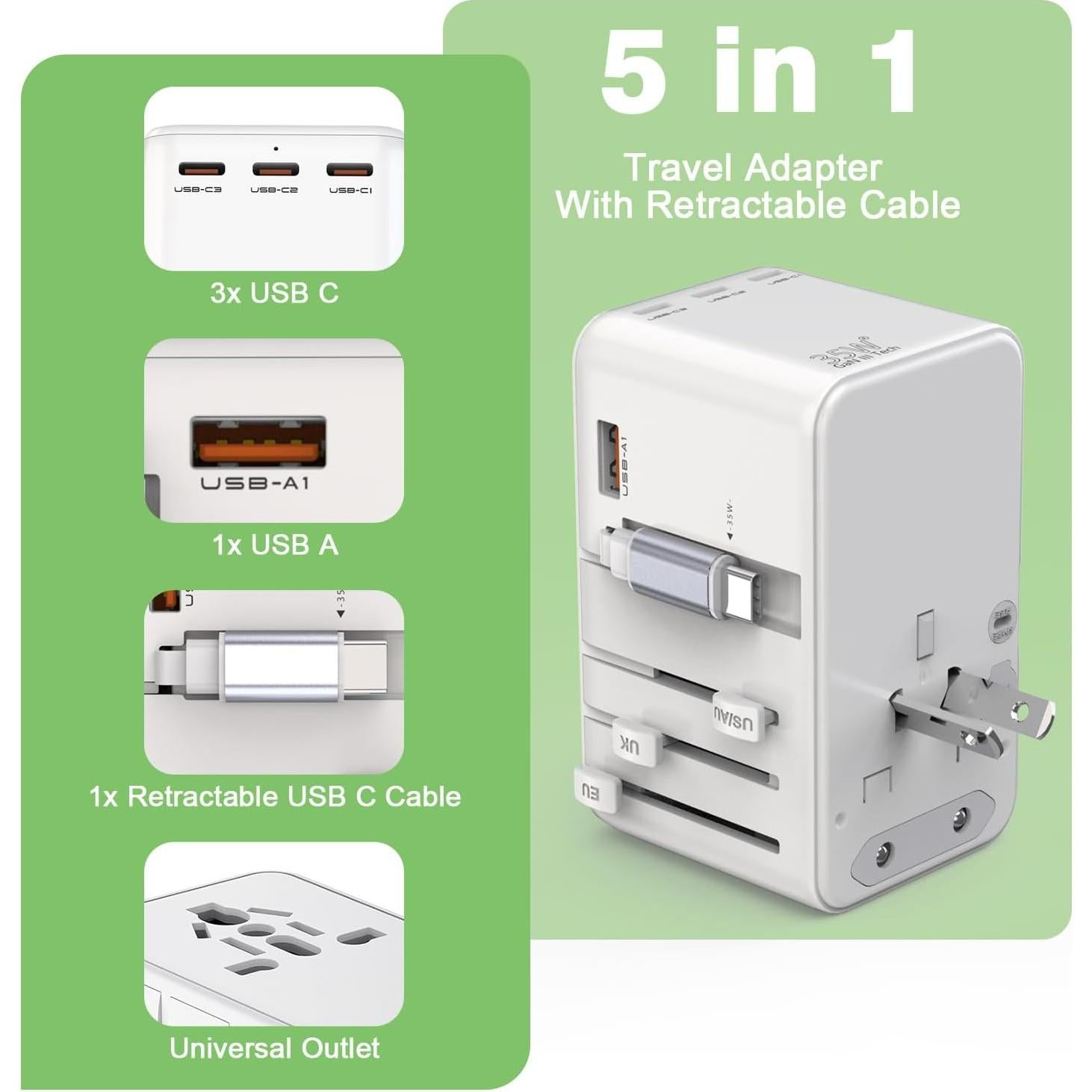 Adaptador de Viaje Universal 35W DONGGUAN 4 Puertos USB-C