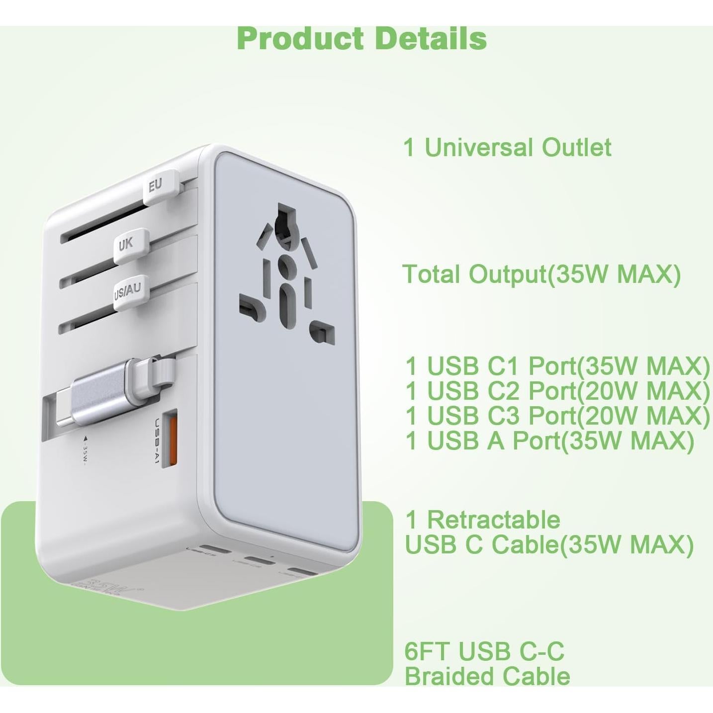 Adaptador de Viaje Universal 35W DONGGUAN 4 Puertos USB-C