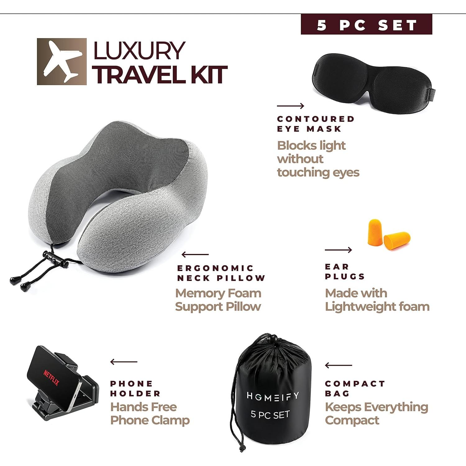 Kit de Viaje Homeify 4 Piezas - Almohada de Cuello y Más