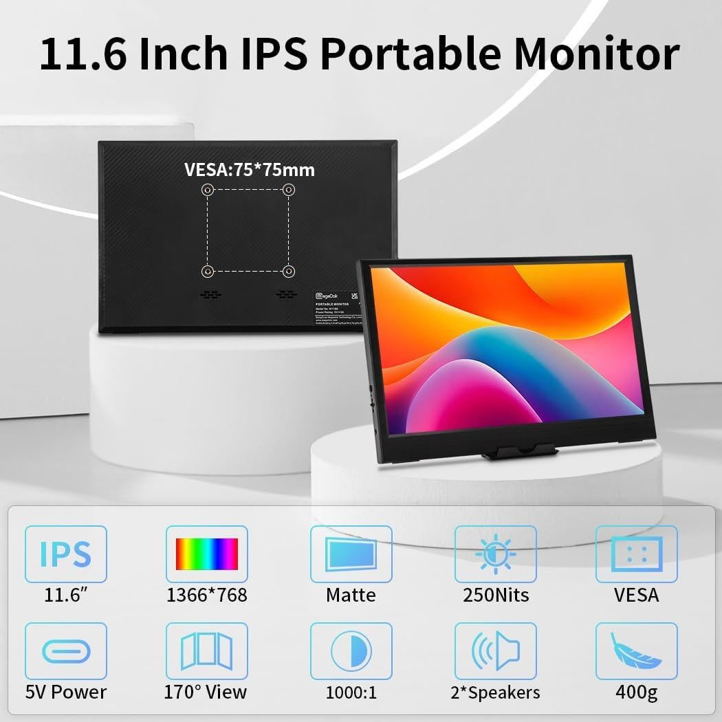 Monitor Portátil Magedok 11.6" HDMI 1366x768 IPS USB-C