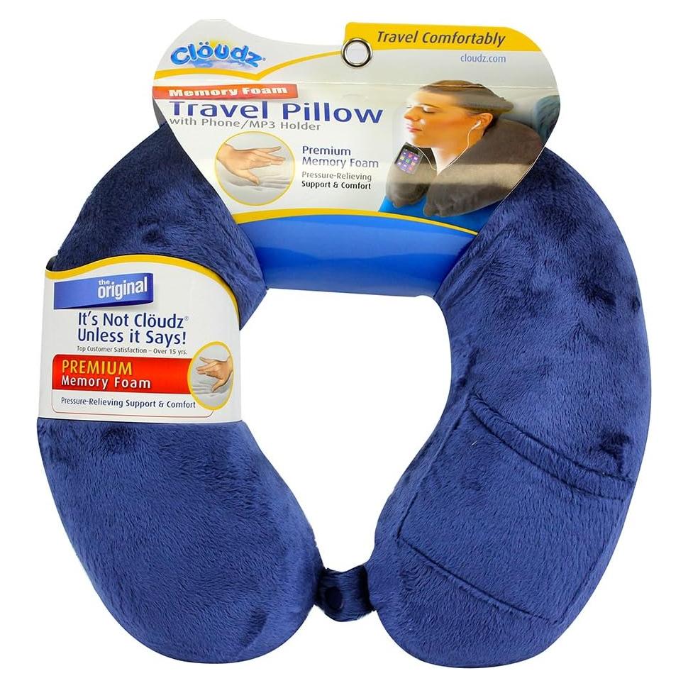 Almohada de Viaje Cloudz Espuma Viscoelástica Azul con Broche