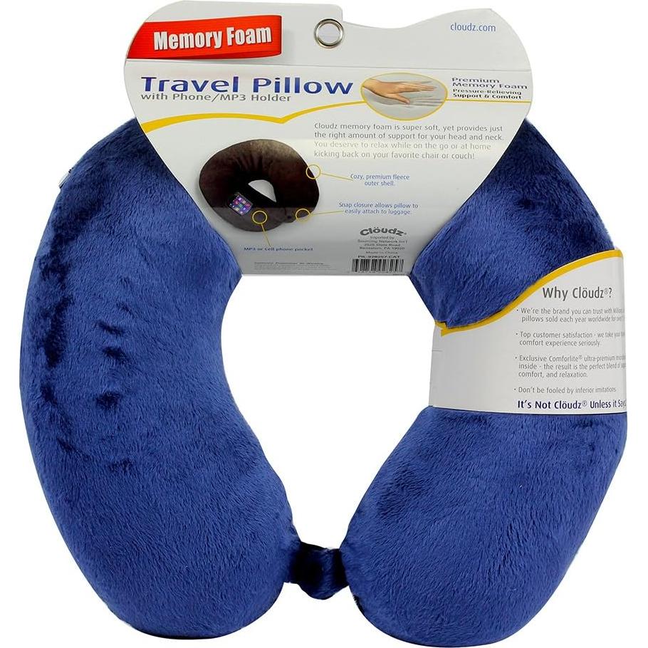 Almohada de Viaje Cloudz Espuma Viscoelástica Azul con Broche
