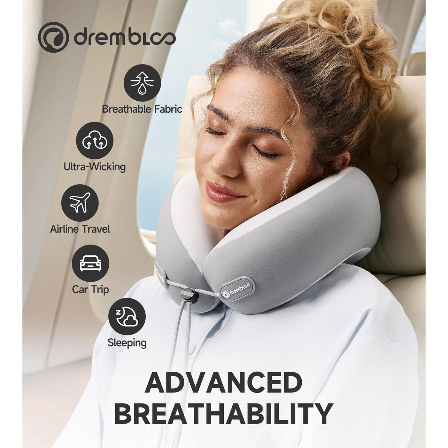 Almohada de viaje Drembloo ergonómica viscoelástica gris