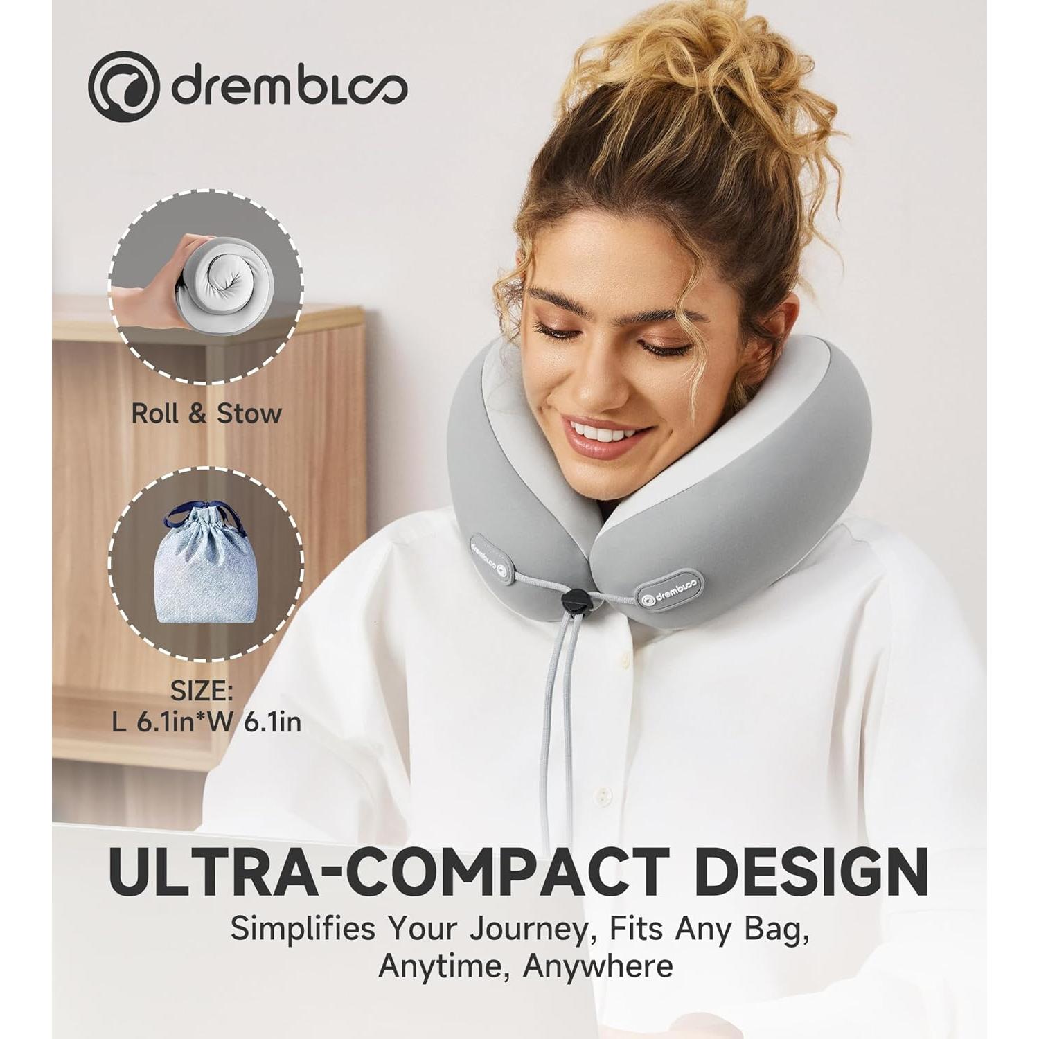 Almohada de viaje Drembloo ergonómica viscoelástica gris